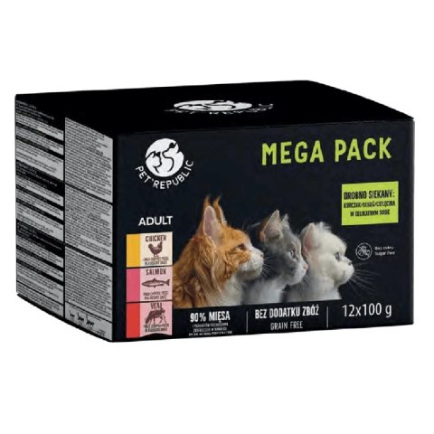 PetRepublic karma mokra dla kota kawałki w delikatnym sosie MIX 3 smaków 12x100g PetRepublic karma mokra dla kota kawałki w delikatnym sosie MIX 3 smaków 12x100g