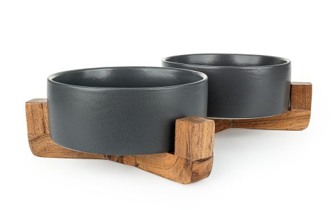 Miski ceramiczne na stojaku drewnianym Miski ceramiczne na stojaku drewnianym