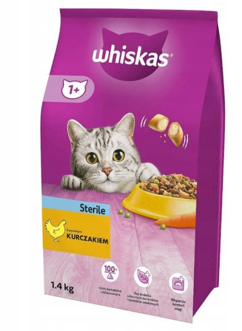 WHISKAS Sterile 1,4kg - sucha karma dla kotów po sterylizacji z kurczakiem