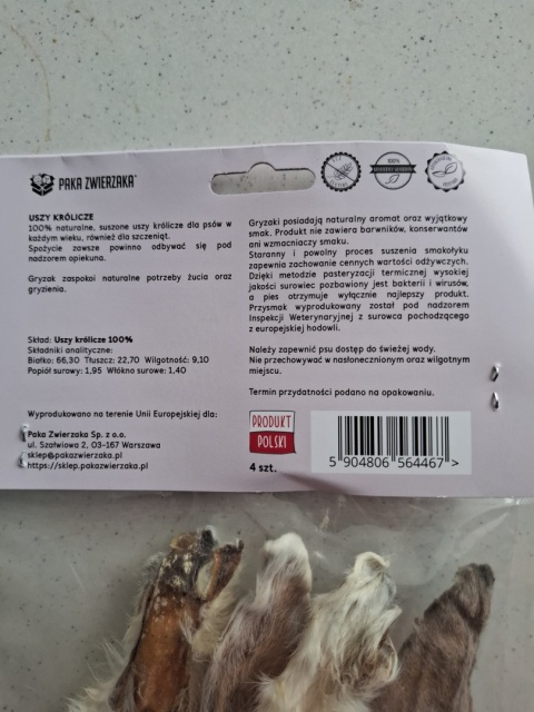Paka Zwierzaka Suszki Uszy królicze 4 szt 120g