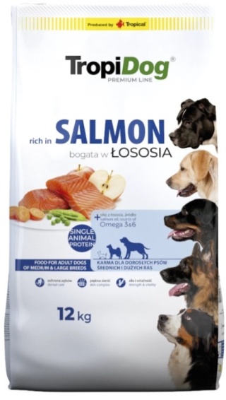 Tropidog Premium Adult Medium & Large Breeds Łosoś Z Ryżem 12kg
