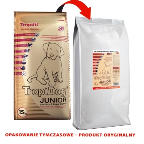Tropidog Super Premium Junior Medium & Large Breed Z Indykiem, Łososiem I Jajkami 15kg