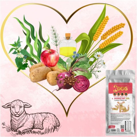 SUCHA KARMA DLA PSA 2Dog JAGNIĘCINA 1,2kg ZIMNOTŁOCZONA HIPOALERGICZNA MONO