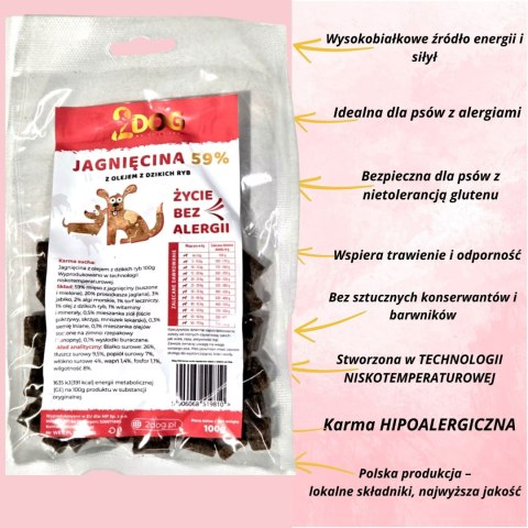 SUCHA KARMA DLA PSA 2Dog JAGNIĘCINA 100g ZIMNOTŁOCZONA HIPOALERGICZNA