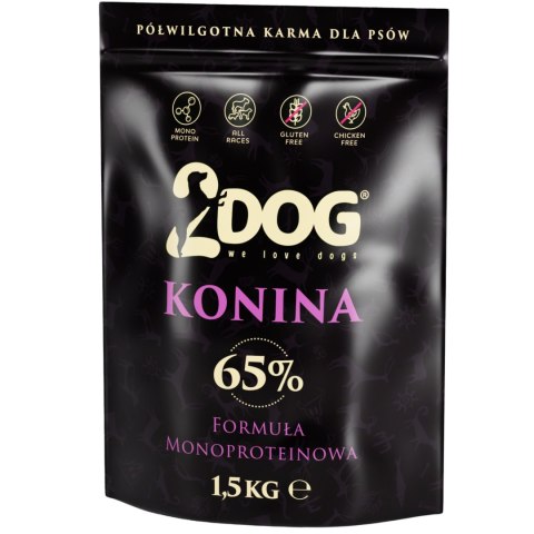 PÓŁWILGOTNA KARMA DLA PSÓW 2DOG KONINA 65% MONOPTOTEINOWA 1,5 KG BEZ ZBÓŻ