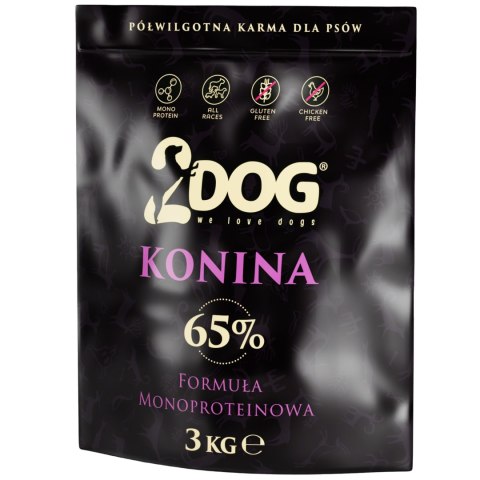 PÓŁWILGOTNA KARMA DLA PSÓW 2DOG KONINA 65% MONOPTOTEINOWA 3 KG BEZ ZBÓŻ