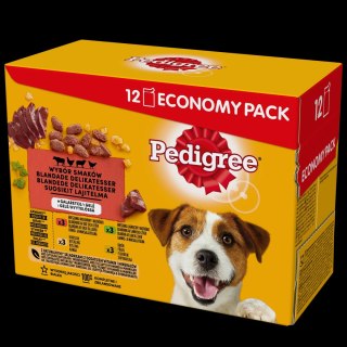 Pedigree Mokra Karma Dla Dorosłych Psów W Galaretce Z Wołowiną, Z Kurczakiem, Z Jagnięciną, Z Drobiem 12x100g