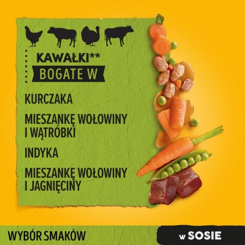 Pedigree Mokra Karma Dla Dorosłych Psów W Sosie Z Kurczakiem, Z Wołowiną, Z Indykiem, Z Jagnięciną 12x100g