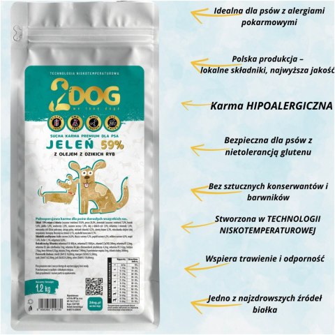 SUCHA KARMA DLA PSA 2Dog JELEŃ 1,2kg ZIMNOTŁOCZONA HIPOALERGICZNA PREMIUM
