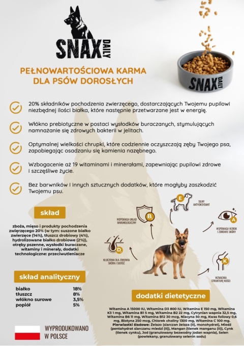 Snax Daily karma dla psa z witaminami 15 kg