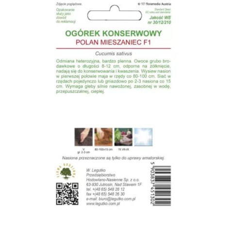 Nasiona ogórka gruntowego konserwowego Polan F1, śr. wczesny