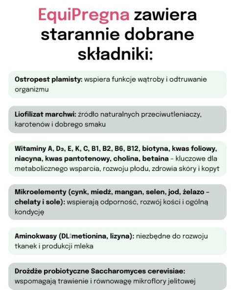 Lab-v EquiPregna Mieszanka paszowa uzupełniająca dla klaczy ciężarnych i karmiących, wspierająca przebieg ciąży, rozwój płodu