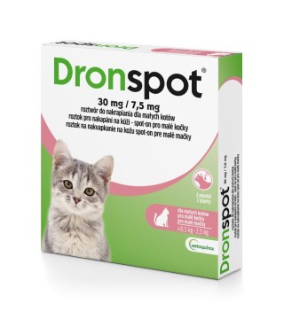 Vetoquinol Dronspot Roztwór Do Nakrapiania Dla Małych Kotów 0,5-2,5 Kg 30 Mg/7,5 Mg 2x0,35 ml